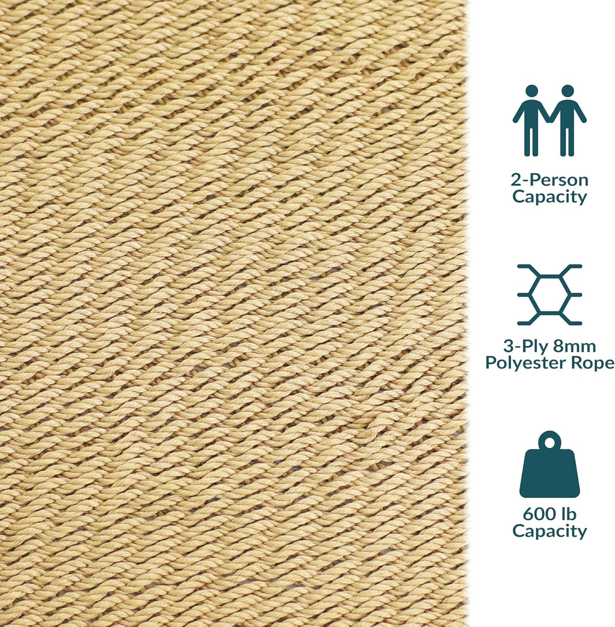 Sunnydaze 75" x 55" Bed, Heavy-Duty Double Rope Hammock for Outside, Tan