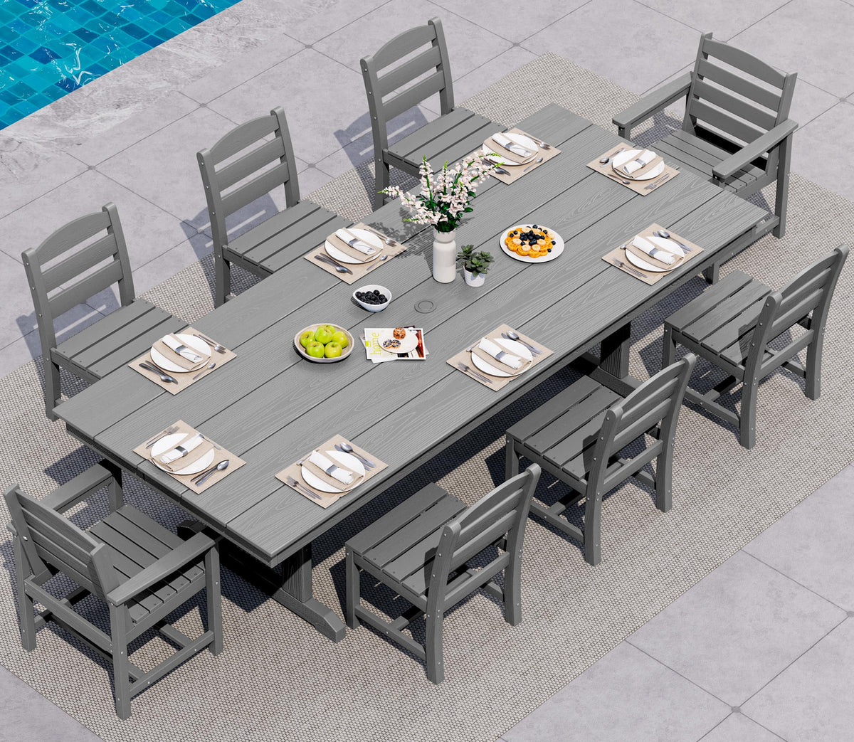 SERWALL Outdoor 84" HDPE Rectangular Dining Table for 6-8,All-Weather,Black