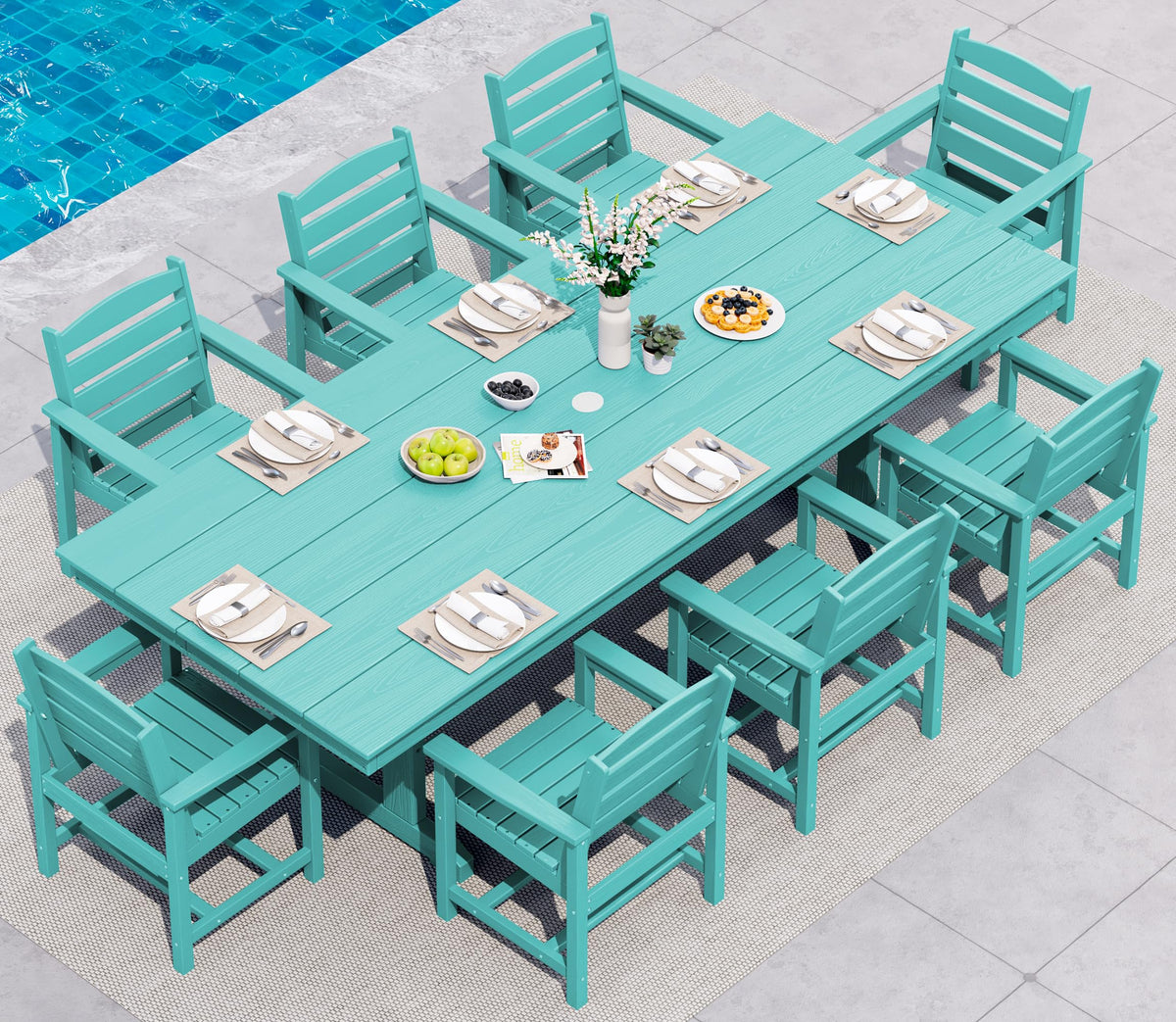 SERWALL Outdoor 84" HDPE Rectangular Dining Table for 6-8,All-Weather,Black