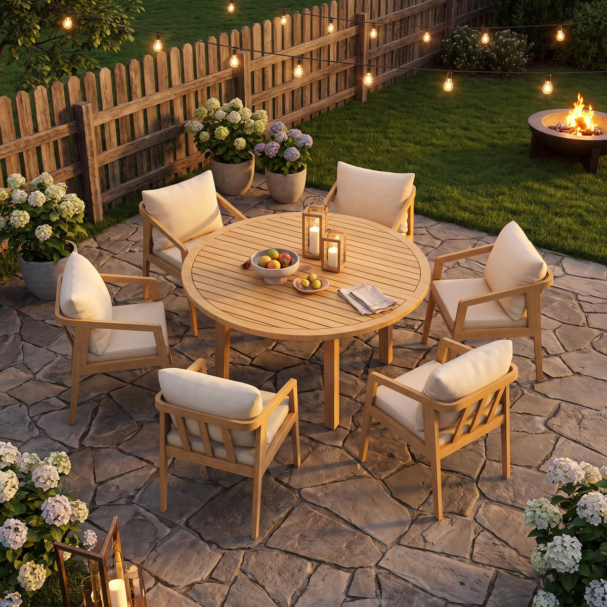 FansaFurn 6 Piece Acacia Outdoor Patio Table and Chairs Set for All-Weather