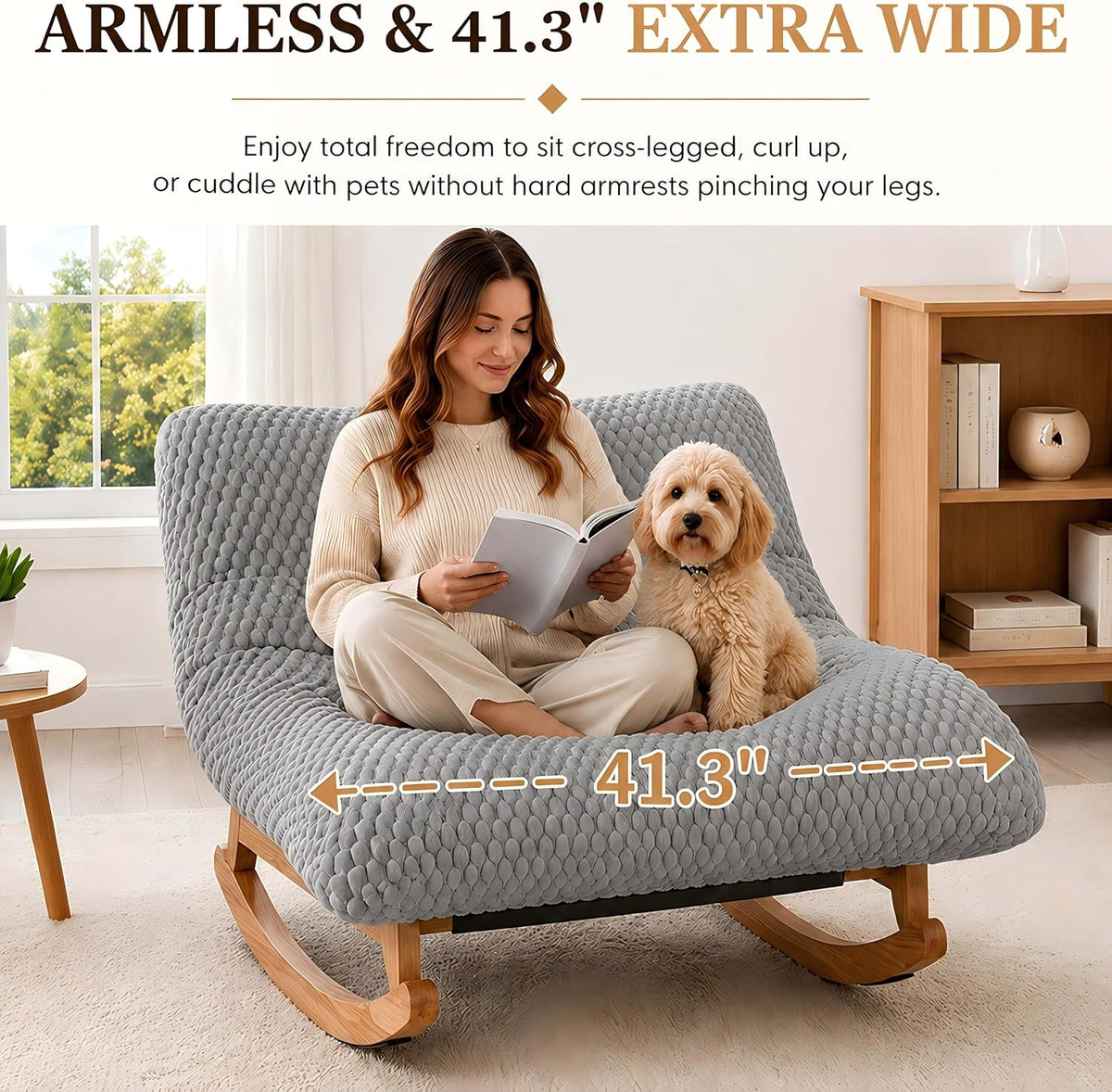 Oversized Rocking Chair Indoor with Corduroy Cushion (Light Grey)