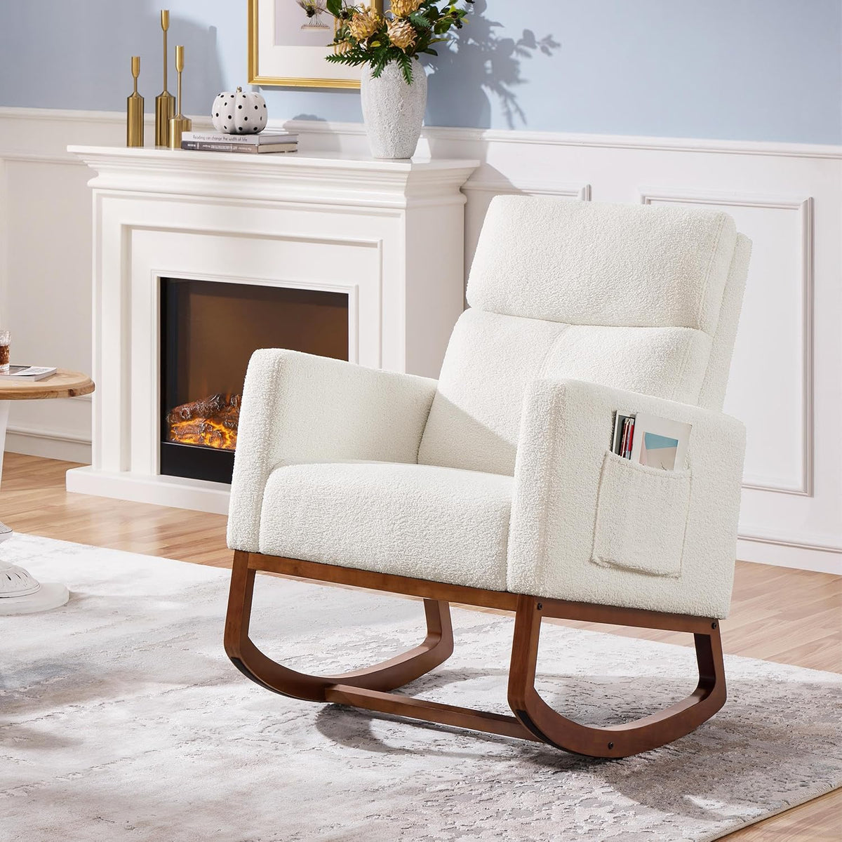 Yaheetech 28in Wide Padded High Back Nursery Rocking Chair, Ivory Boucle