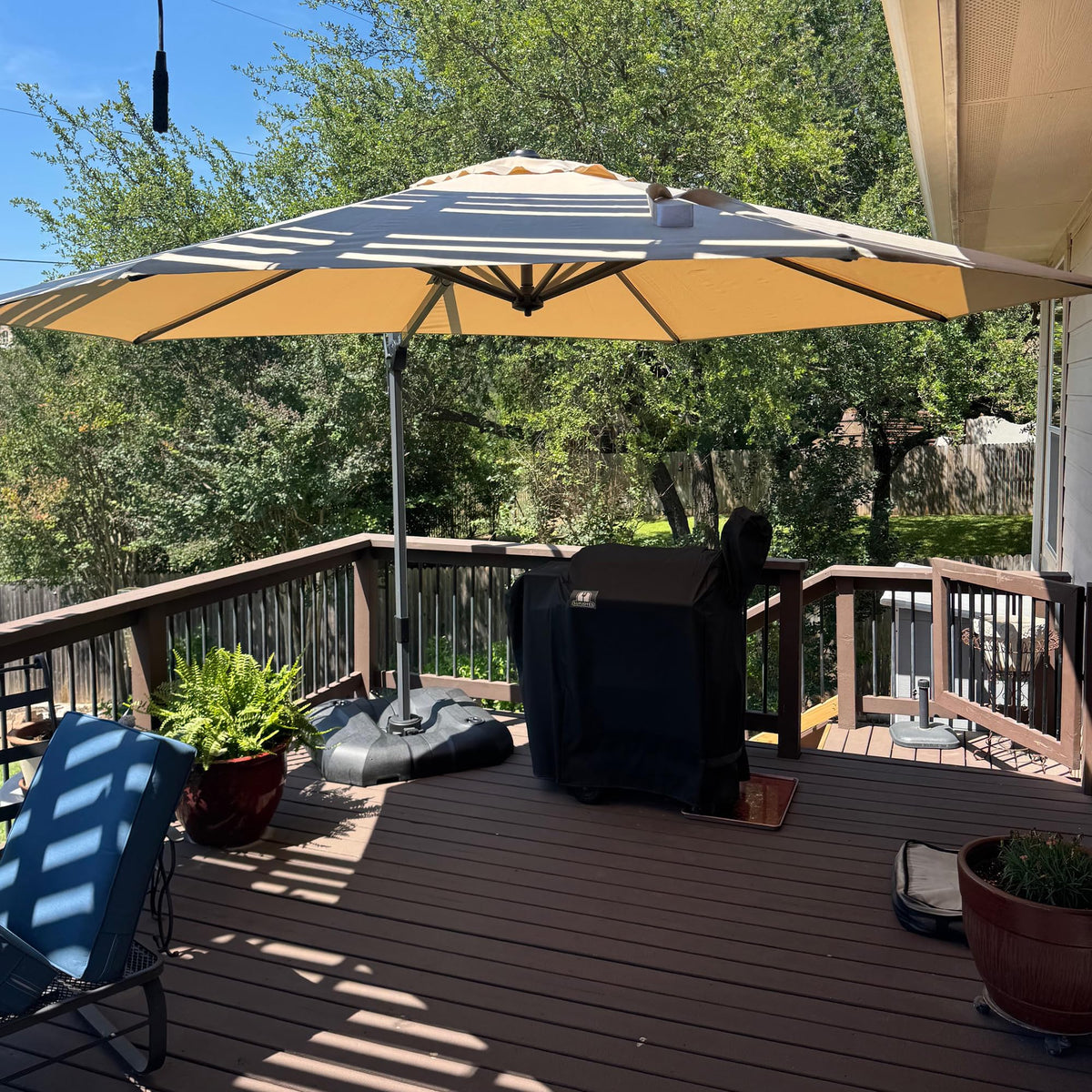 PURPLE LEAF Patio Umbrella with Base 9' x 11.5' 360° Rotation Control Beige