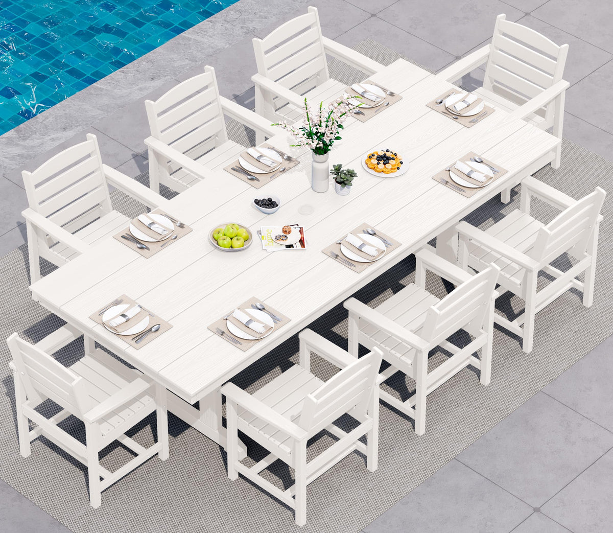 SERWALL Outdoor 84" HDPE Rectangular Dining Table for 6-8,All-Weather,Brown