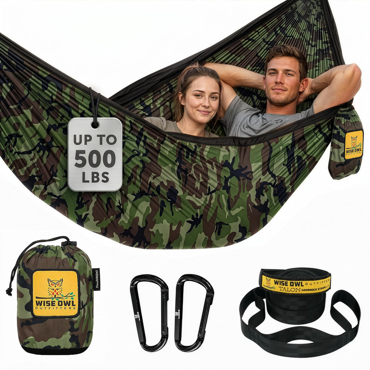Wise Owl Outfitters Camping Hammock – up to 500lbs Portable Hammock with Tree Straps - Travel, Backpacking, Hiking, Outdoors Camping Gear - Single or Double