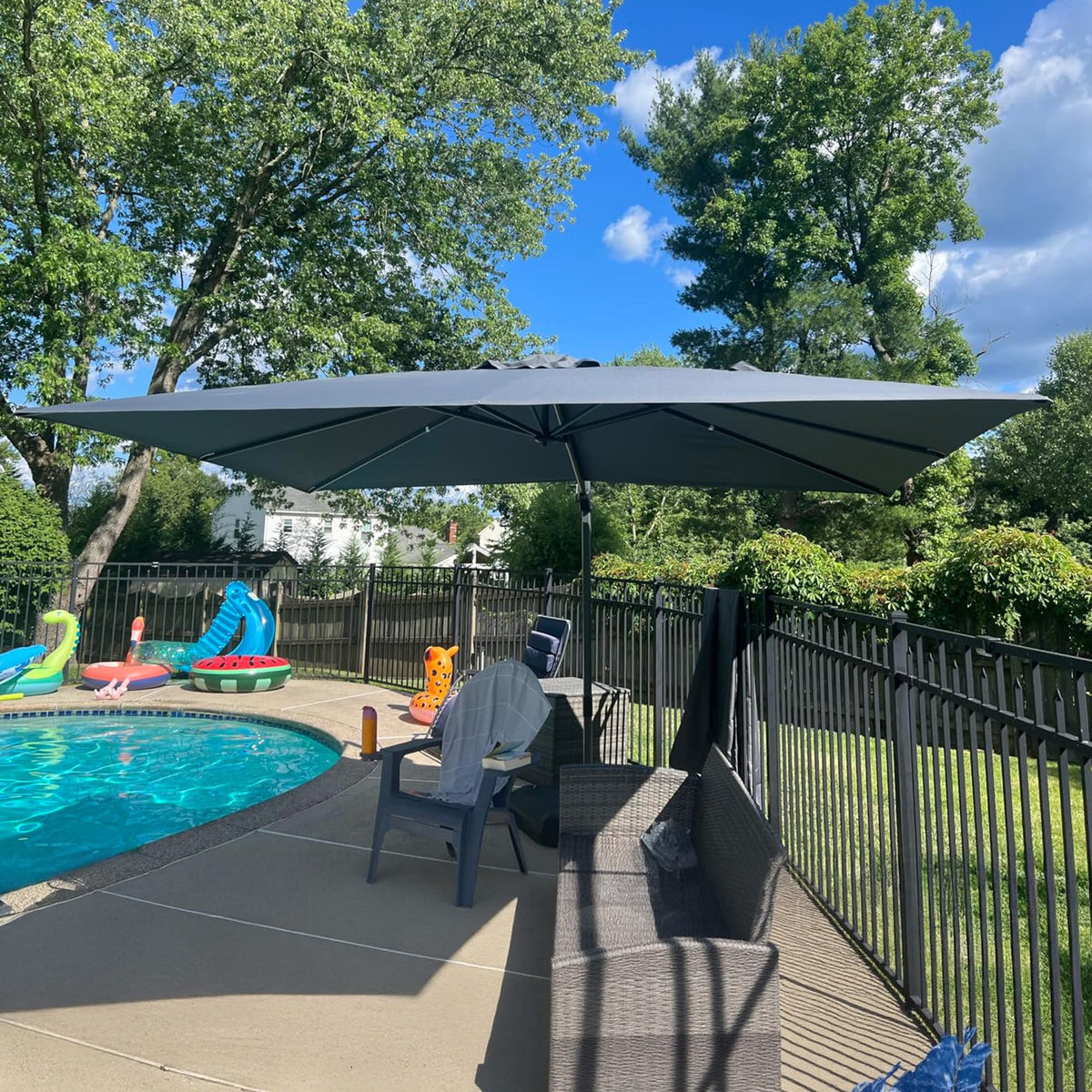 PURPLE LEAF Patio Umbrella with Base 9' x 11.5' 360° Rotation Control Beige