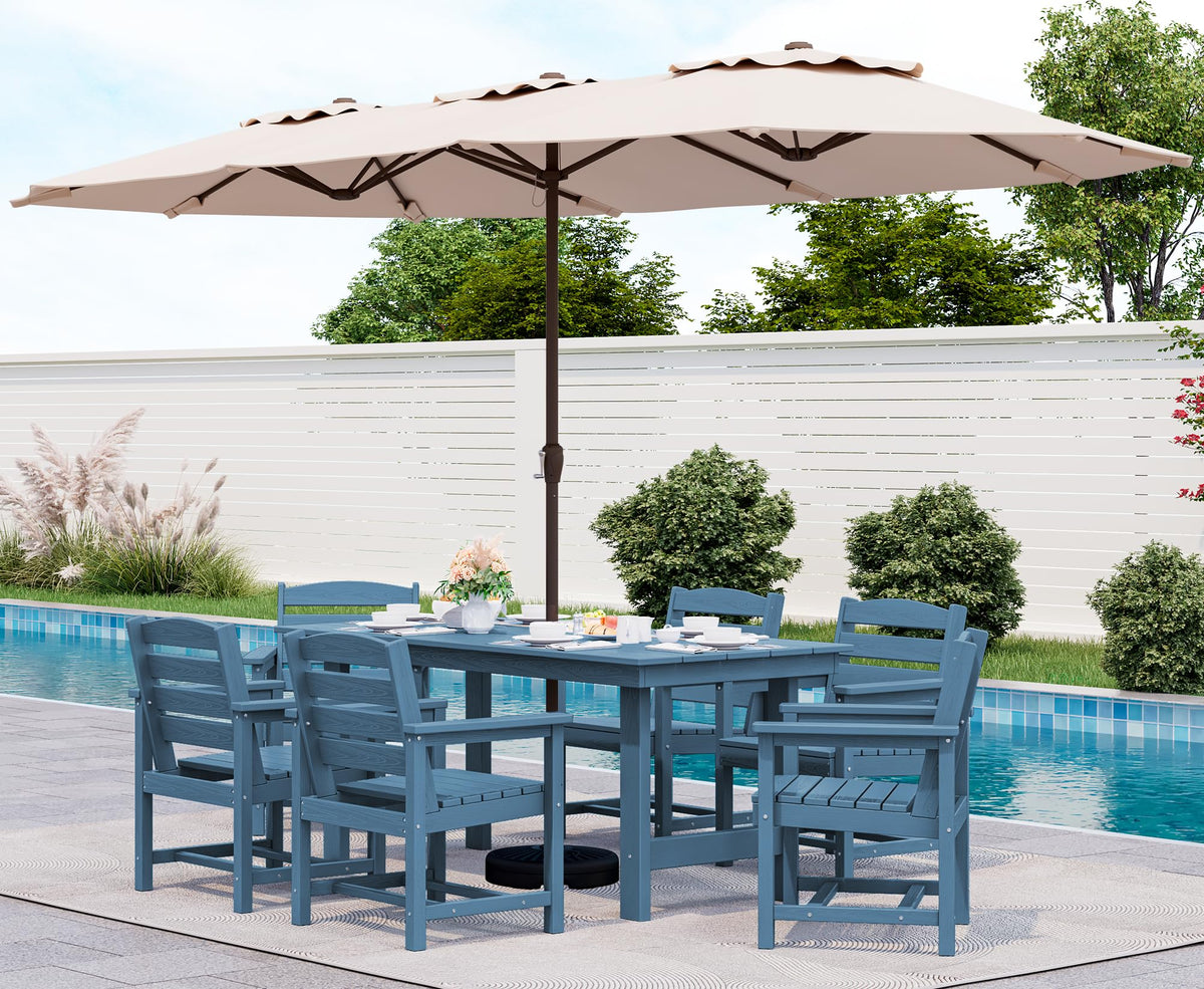 SERWALL 7 Pcs Outdoor Dining Set, 67" HDPE Dining Set for 6, Black