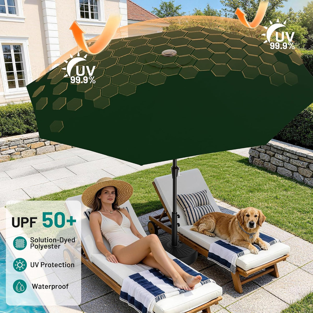 AreShark 9FT Outdoor Patio Umbrella with Tilt and Crank, Dark Green
