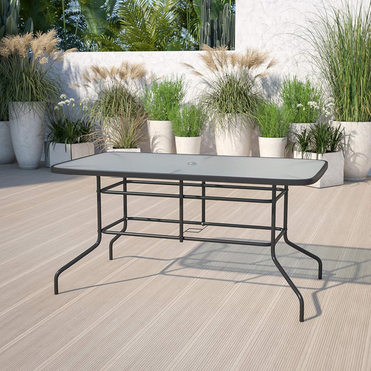 Flash Furniture 31.5x55 in Tempered Glass Table, with Umbrella Hole