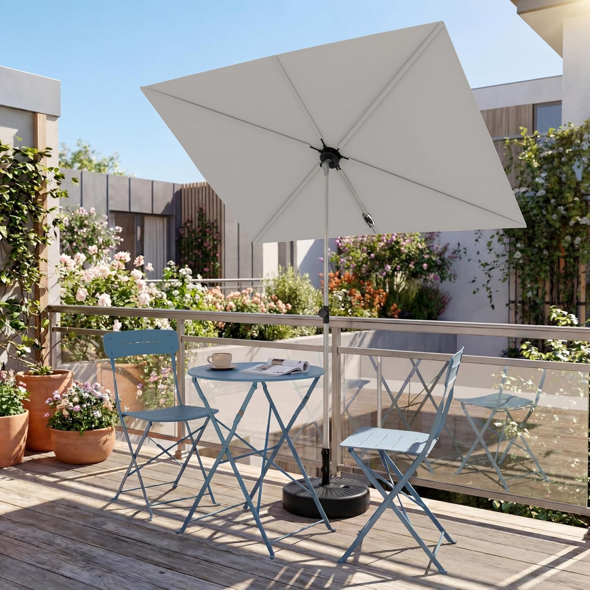 Grand patio Balcony Umbrella, JENA 6x4 FT Outdoor Umbrella, Rectangular Flat Canopy Versatile Patio Shade with 360 Degree Roating Knob for Deck Apartment, Beige