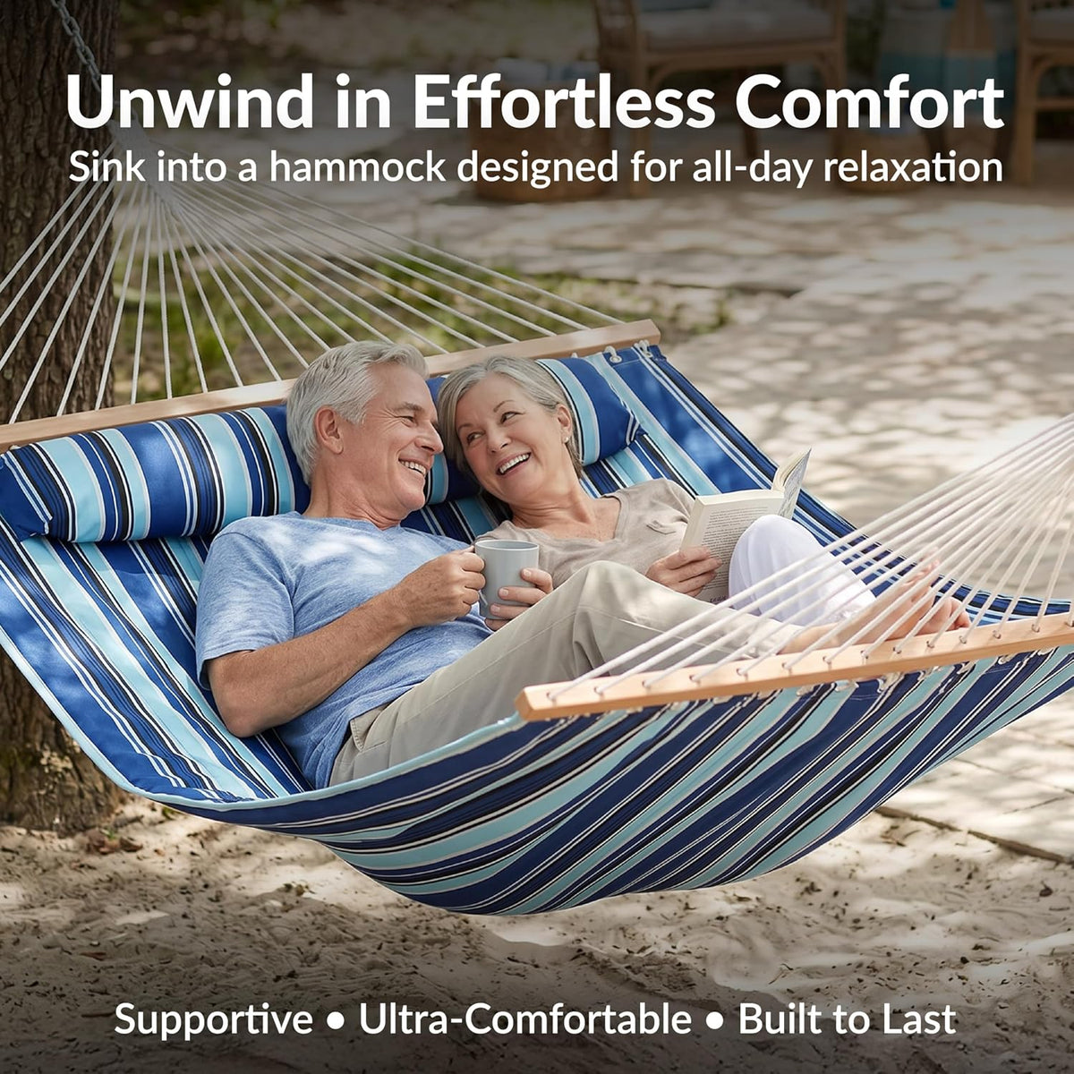 Sunnydaze Quilted Double Hammock for Outside with Pillow, Catalina Beach