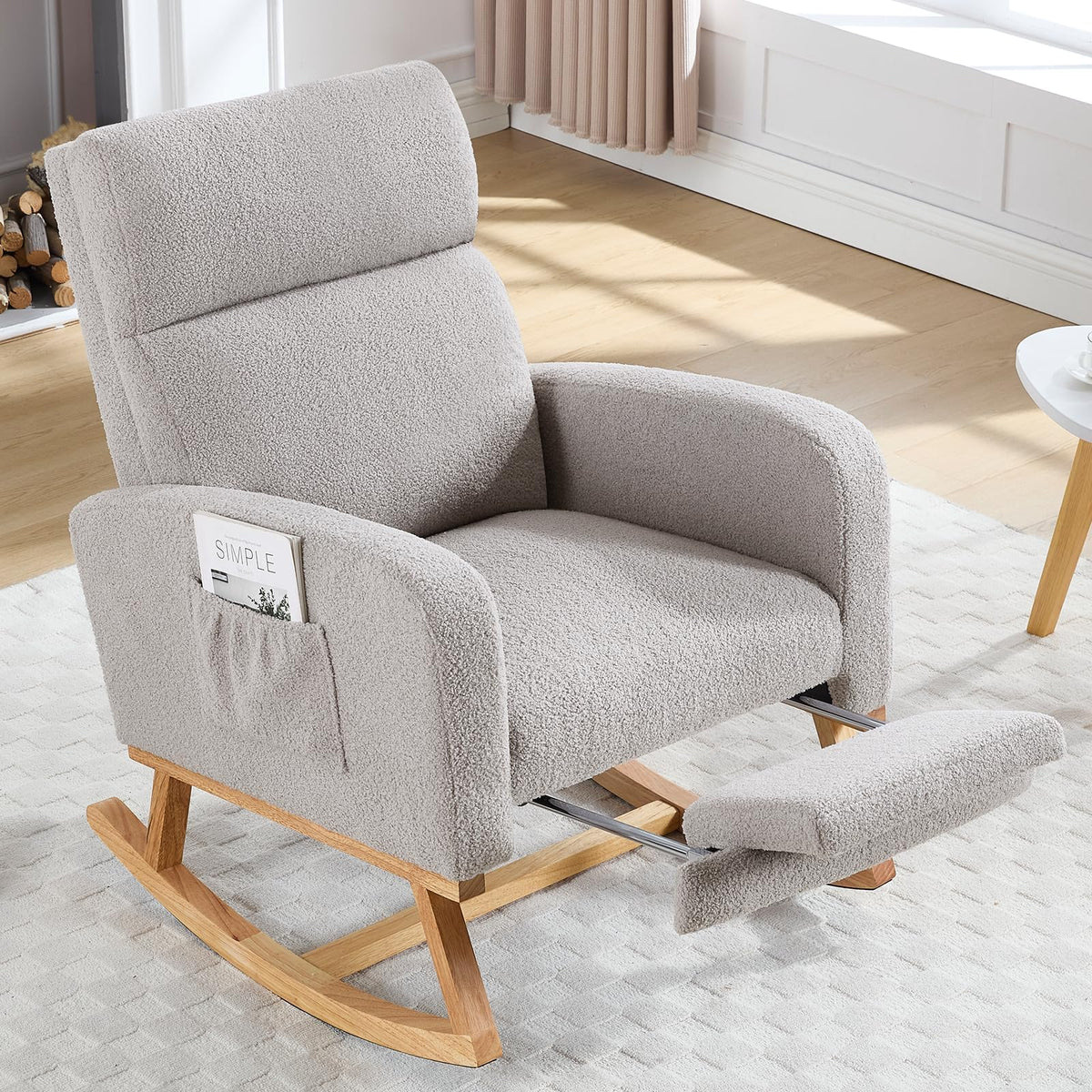 HCHAIRH Rocking Chair Nursery with Foot Rest, Nursing Rocking Chairs for Mom Nursery, Teddy Rocker Glider with High Backrest for Living Room, Bedroom, Teddy Green