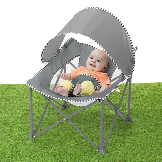 Bright Starts Pop 'N Chill Baby Chair, Portable Travel Seat, UPF 50+ Canopy