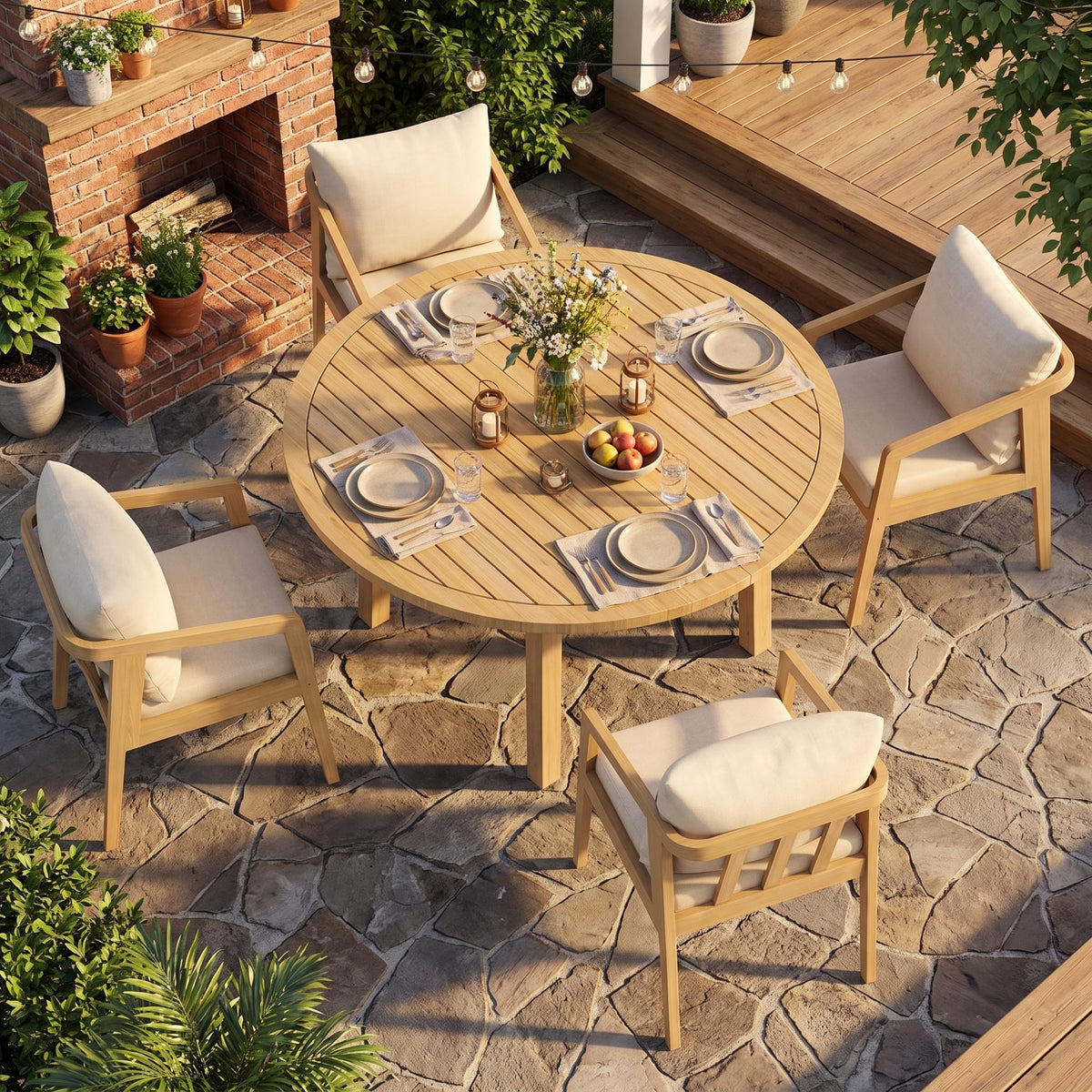 FansaFurn 6 Piece Acacia Outdoor Patio Table and Chairs Set for All-Weather