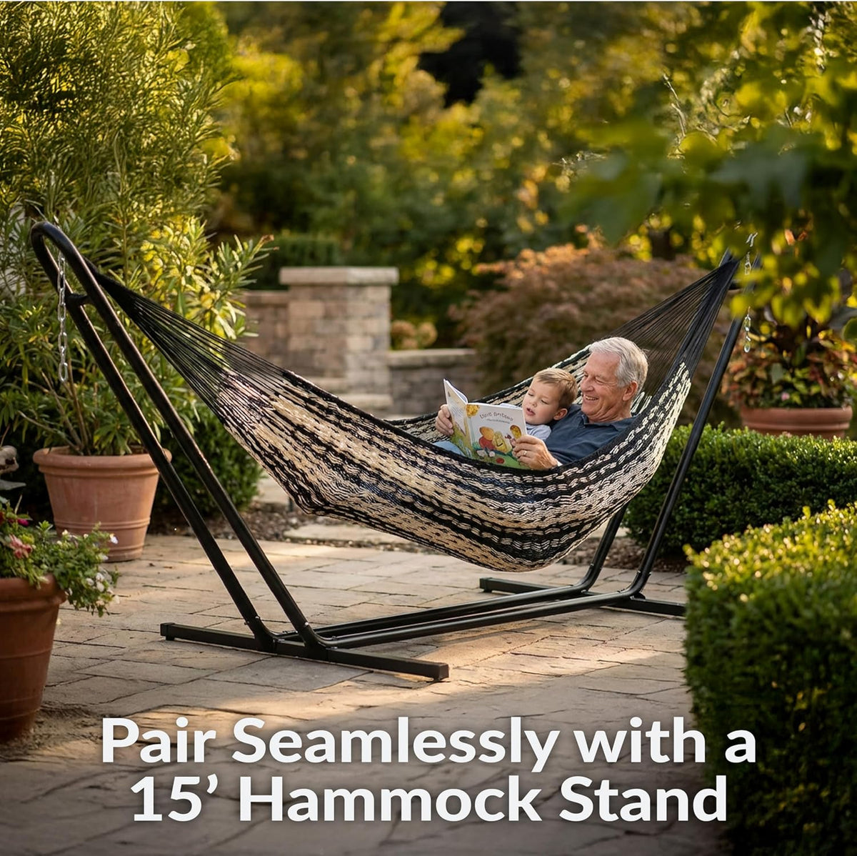 Sunnydaze Mayan XXL Double Heavy-Duty Hammock, Black/Natural