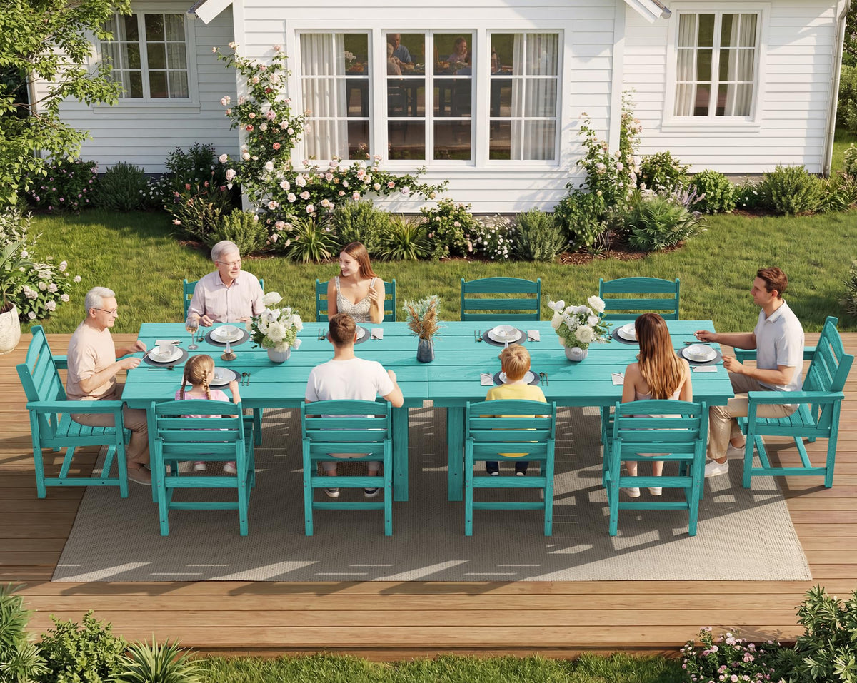 SERWALL 7 Pcs Outdoor Dining Set, 67" HDPE Dining Set for 6, Black