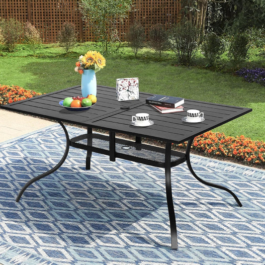 Incbruce Patio Dining Table, 60" x 36" Rectangle Metal Steel Slat Table, with 1.57" Umbrella Hole, for Backyards, Porches, Gardens or Poolside