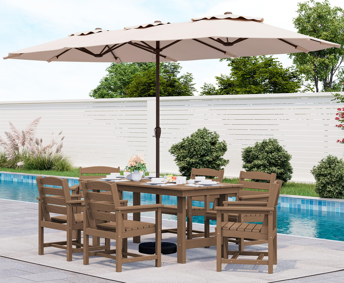 SERWALL 7 Pcs Outdoor Dining Set, 67" HDPE Dining Set for 6, Black