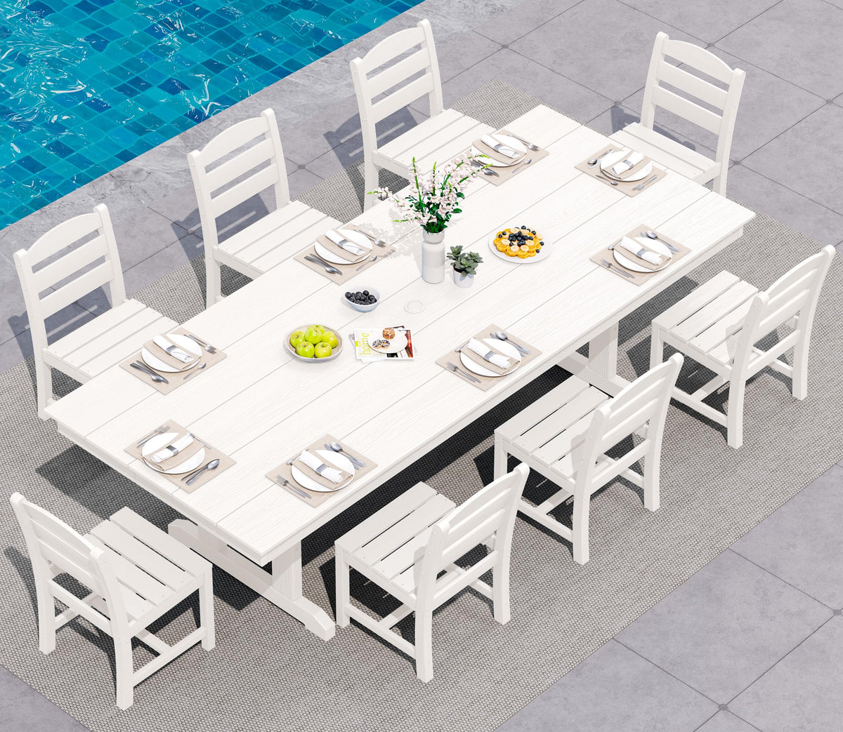 SERWALL Outdoor 84" HDPE Rectangular Dining Table for 6-8,All-Weather,Black