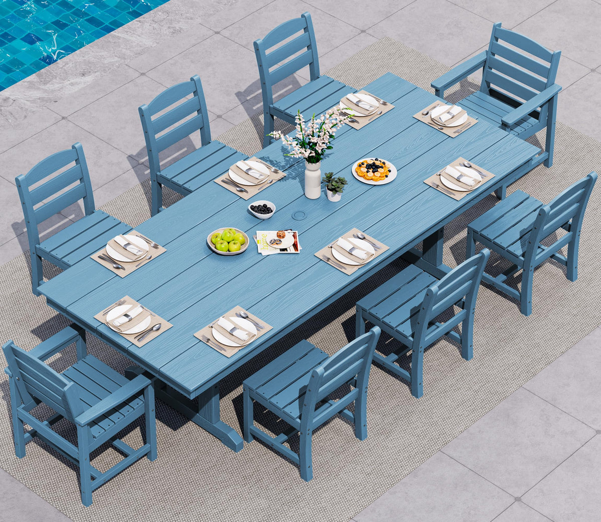 SERWALL Outdoor 84" HDPE Rectangular Dining Table for 6-8,All-Weather,Brown