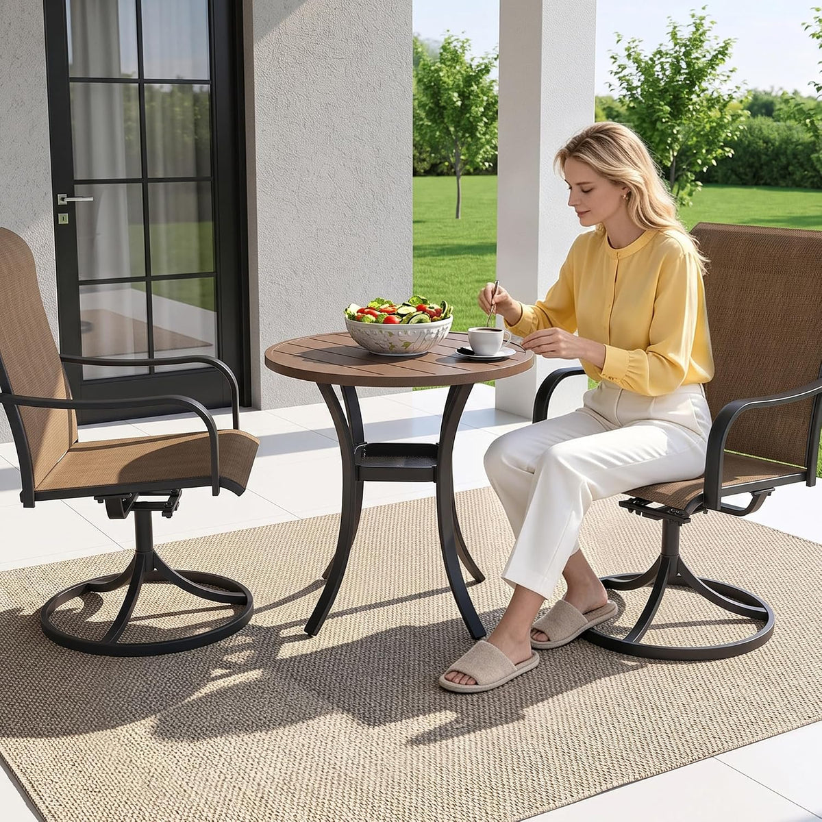 Small Outdoor Dining Table, 27.5" Patio Round Coffee Table, Brown