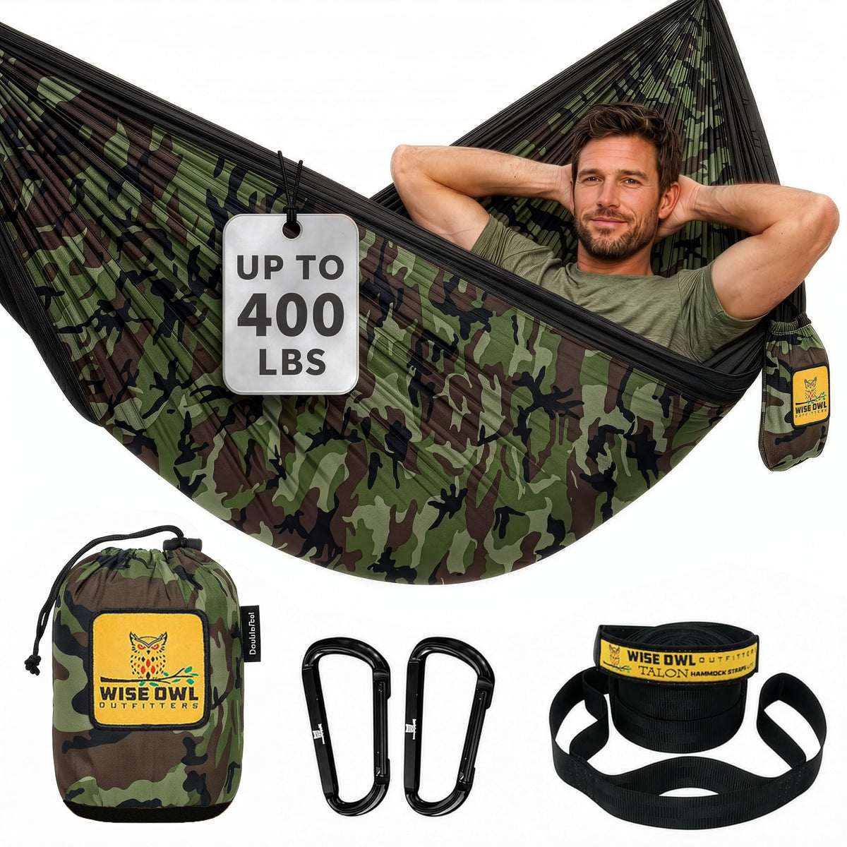 Wise Owl Outfitters Camping Hammock – up to 500lbs Portable Hammock with Tree Straps - Travel, Backpacking, Hiking, Outdoors Camping Gear - Single or Double