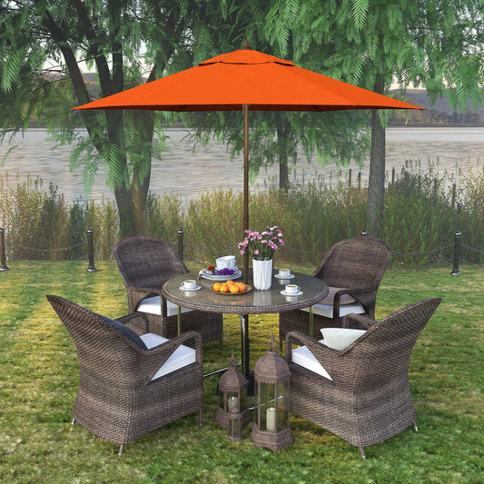Sunline 9 ft Faux- Wood Patio Umbrella, Push Open Pin Stop Outdoor Market Umbrella with UV Protection & Wind Vent, Metal Frame for Deck, Pool & Table, Tuscan