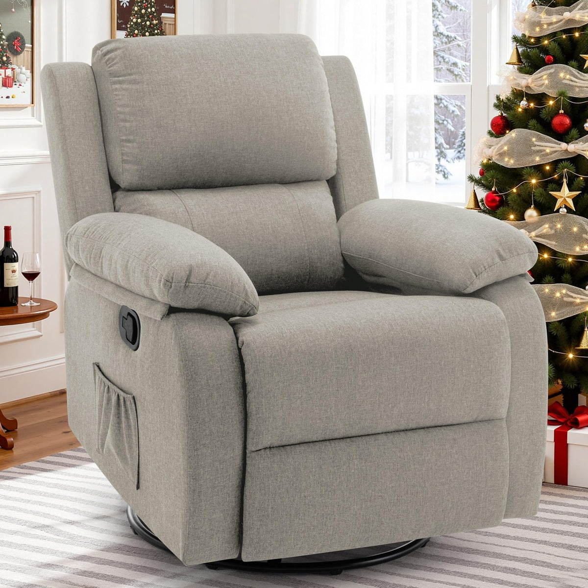 Korser Recliner Chair, 360 Swivel Rocker Chair for Adults, Small Rocking Recliner for Small Spaces, Upholstered Fabric Glider Recliner Nursery