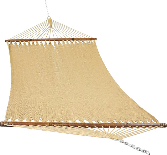 Sunnydaze 75" x 55" Bed, Heavy-Duty Double Rope Hammock for Outside, Tan
