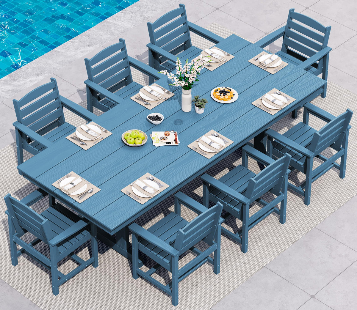 SERWALL Outdoor 84" HDPE Rectangular Dining Table for 6-8,All-Weather,Black