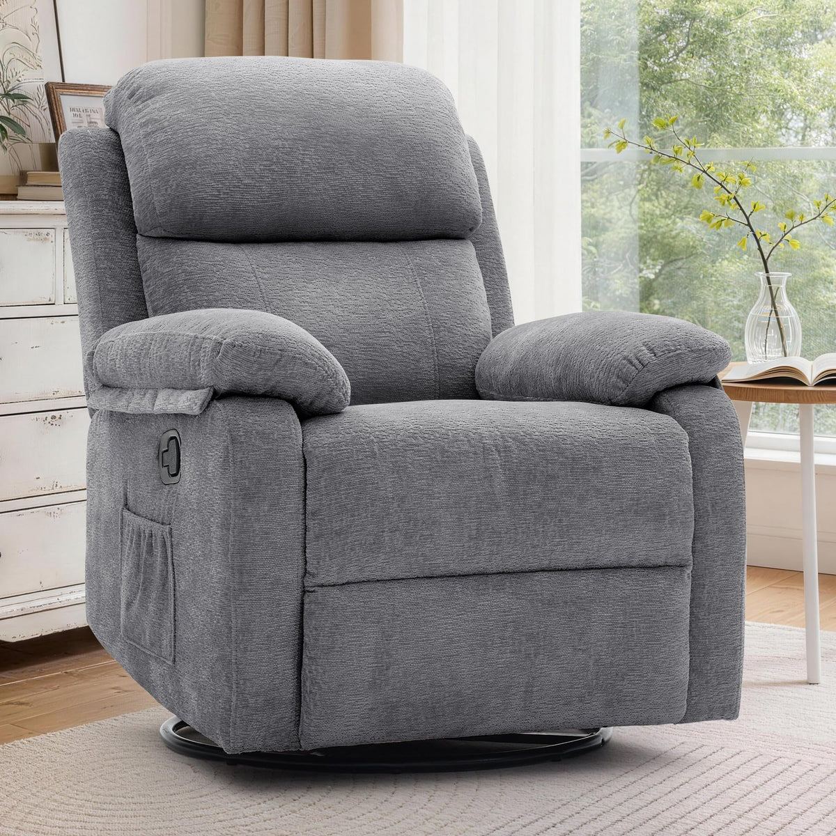 Korser Recliner Chair, 360 Swivel Rocker Chair for Adults, Small Rocking Recliner for Small Spaces, Upholstered Fabric Glider Recliner Nursery