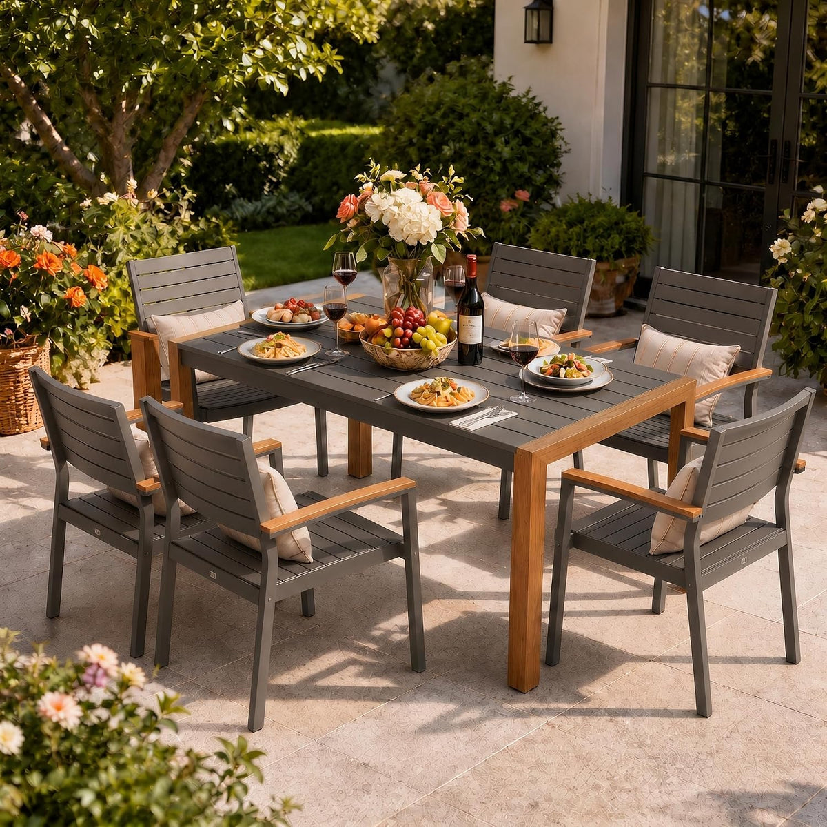 Grand patio Outdoor Dining Table for 6, Rectangle Aluminum Metal Table, Brown