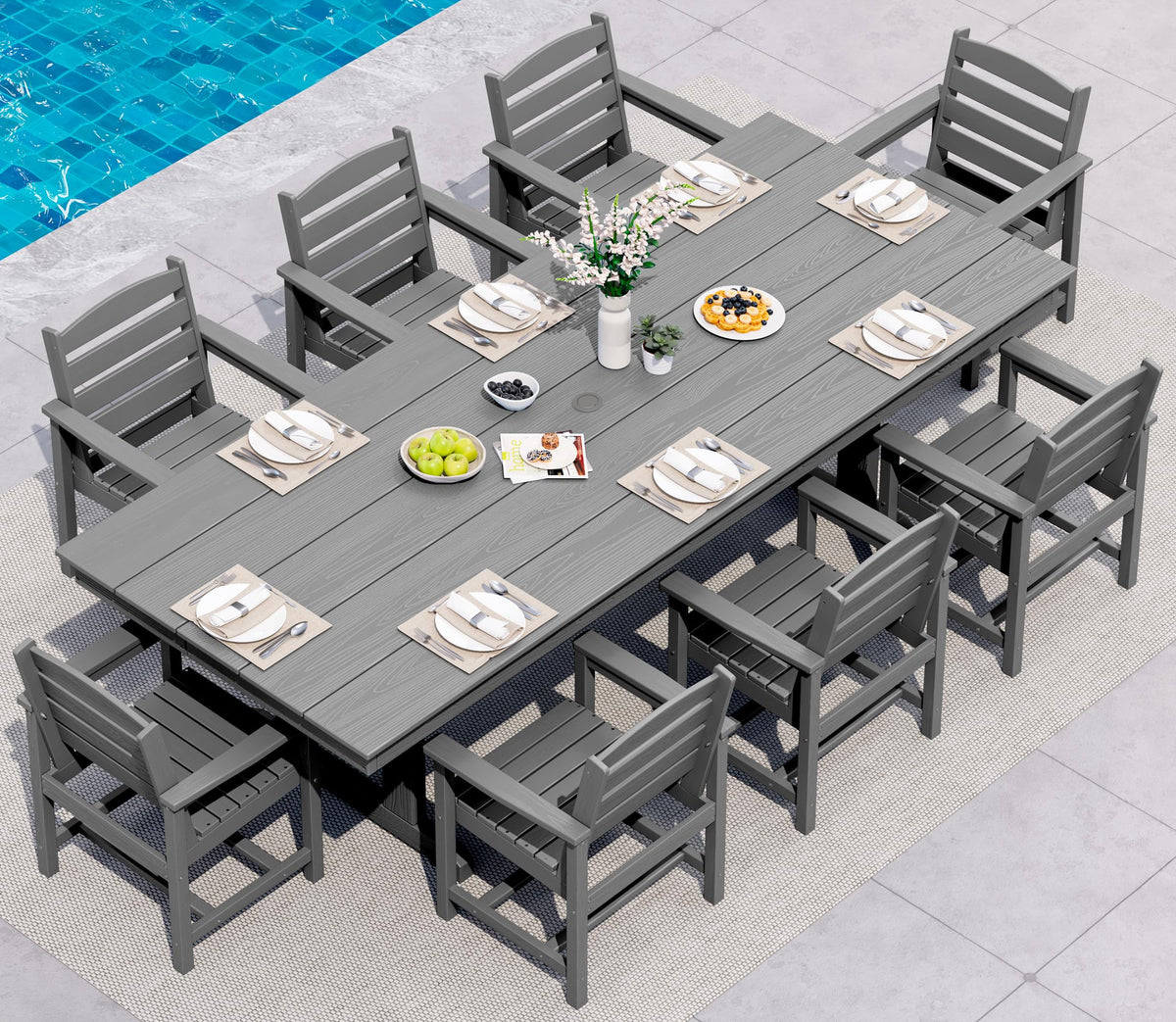 SERWALL Outdoor 84" HDPE Rectangular Dining Table for 6-8,All-Weather,Black