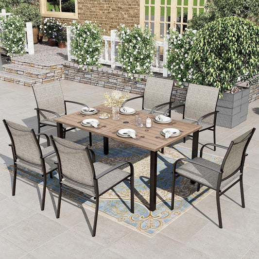 HERA'S HOUSE Outdoor Dining Table for 6, Brown Metal Table w/Umbrella Hole