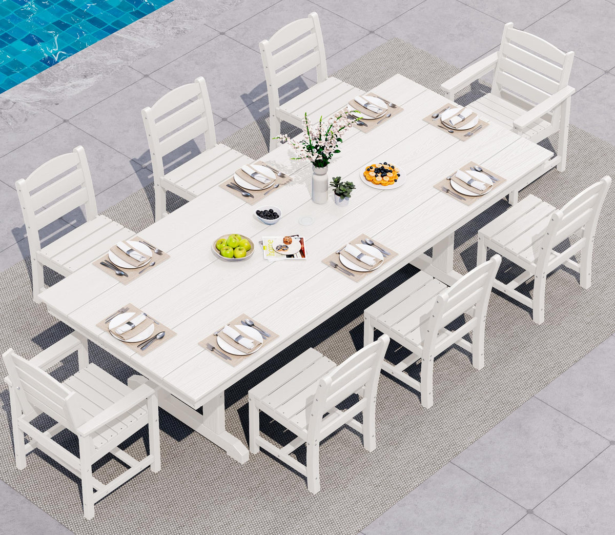 SERWALL Outdoor 84" HDPE Rectangular Dining Table for 6-8,All-Weather,Black