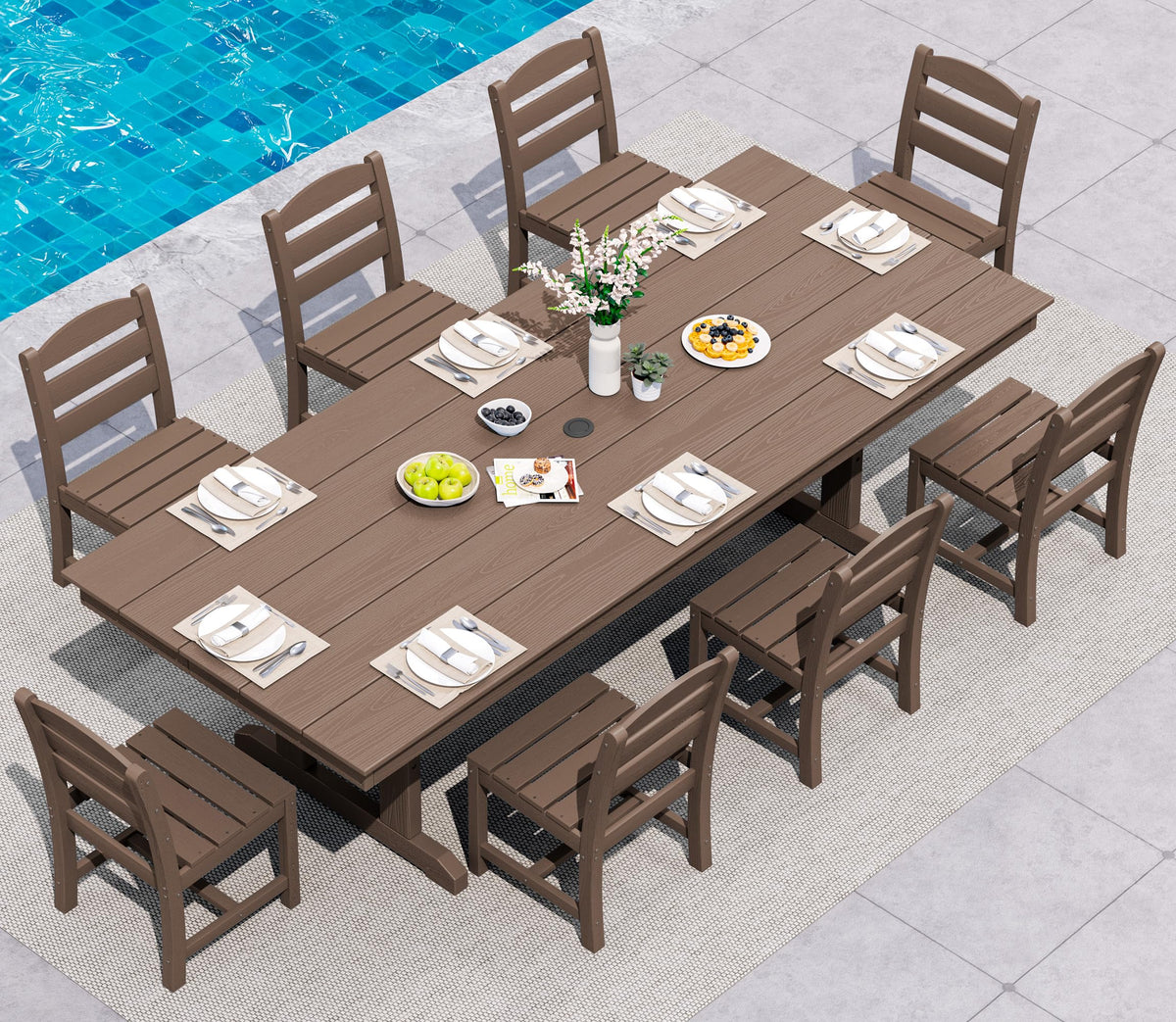 SERWALL Outdoor 84" HDPE Rectangular Dining Table for 6-8,All-Weather,Black