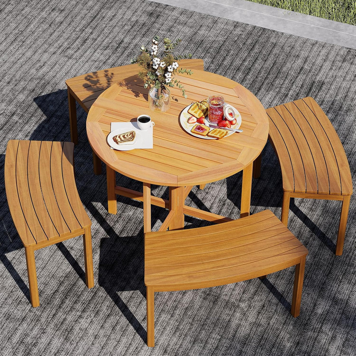 Tangkula 36 Inches Outdoor Folding Round Dining Table, No Assembly Patio Acacia Wood Bistro Table with Slatted Tabletop, 4-Person Outside Dining Furniture for Backyard, Porch, Balcony