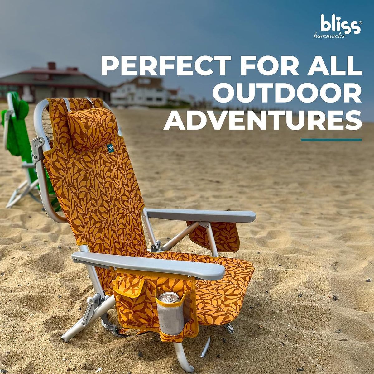 Bliss Hammocks Folding Backpack Beach Chair Recliner, Amber Leaf