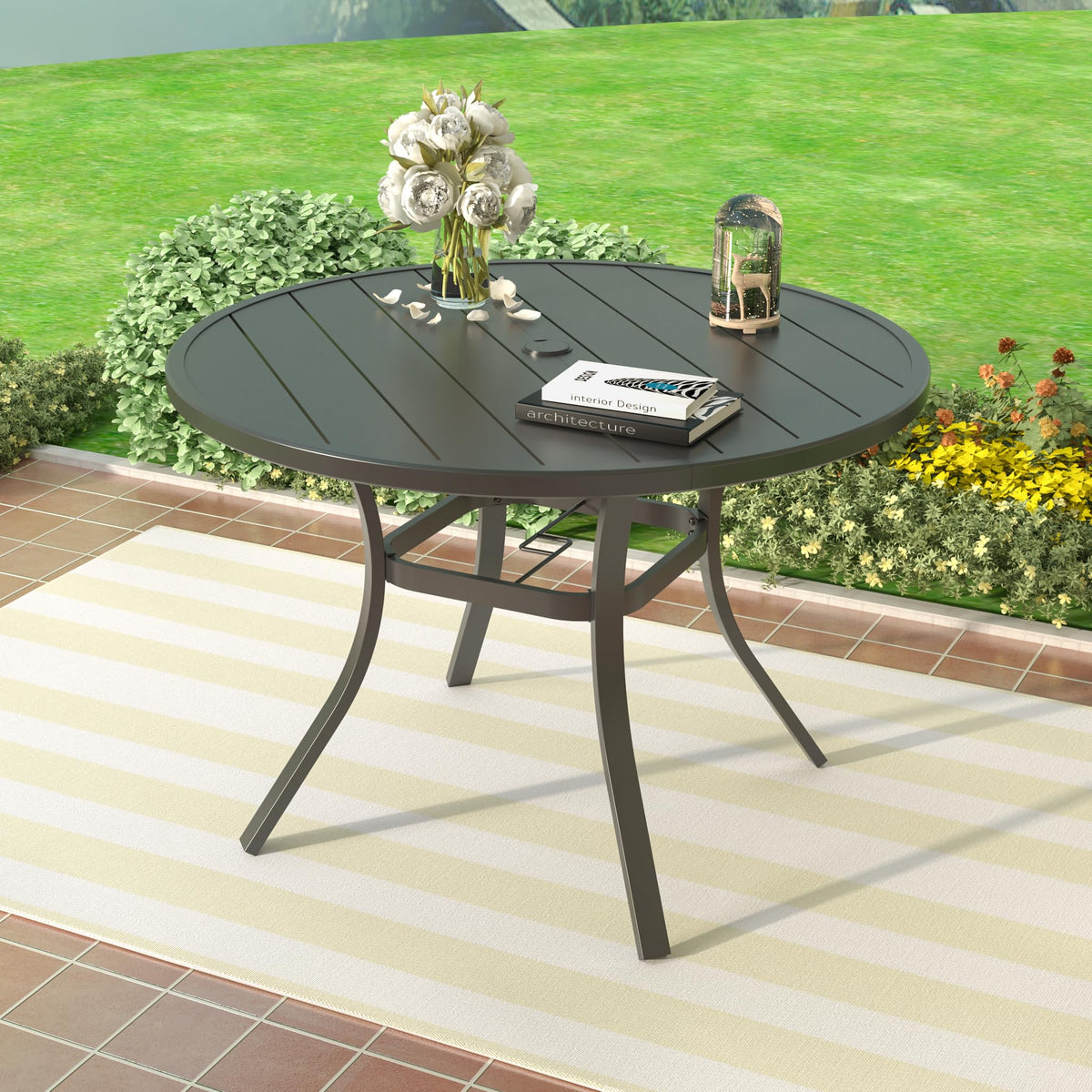 Small Outdoor Dining Table, 27.5" Patio Round Coffee Table, Brown
