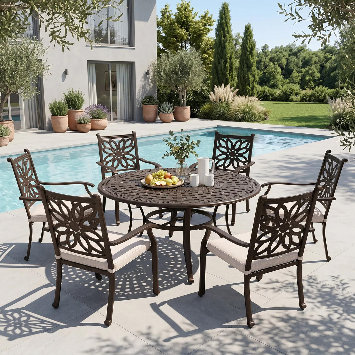 Sophia & William 2.2" Round Patio Dining Table Aluminum Umbrella Hole