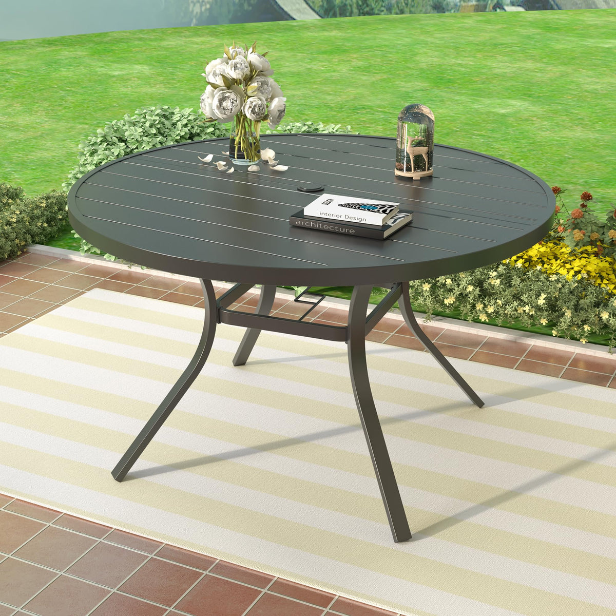 Small Outdoor Dining Table, 27.5" Patio Round Coffee Table, Brown
