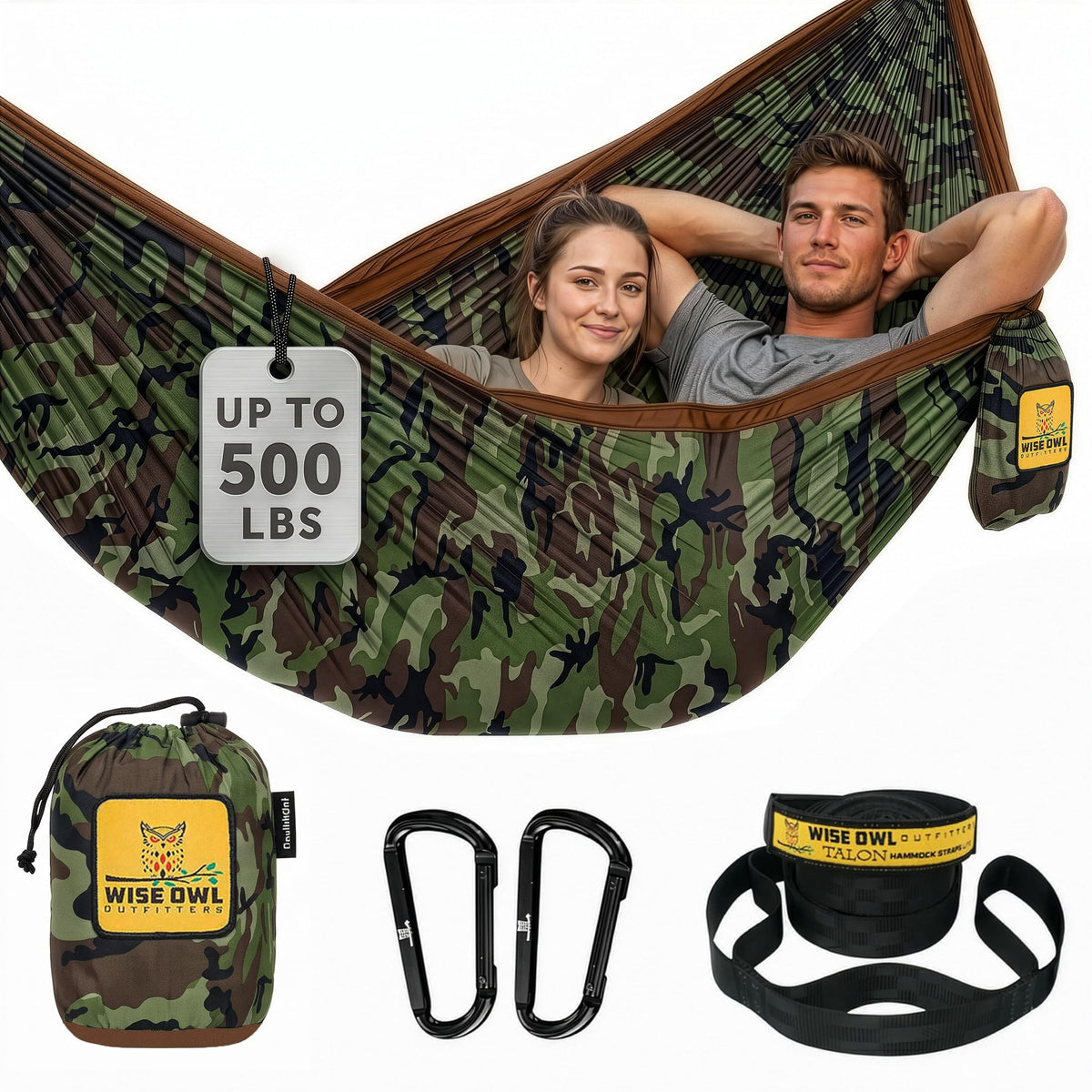 Wise Owl Outfitters Camping Hammock – up to 500lbs Portable Hammock with Tree Straps - Travel, Backpacking, Hiking, Outdoors Camping Gear - Single or Double