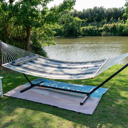 Lazy Daze Double Quilted Hammock with Carabiners & Soft Pillow for Outside